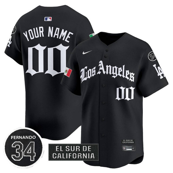 Men's Los Angeles Dodgers ACTIVE PLAYER Custom Black Mexico 2025 LA Gothic Style With Fernando Patch Vapor Premier Limited Stitched Baseball Jersey